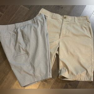 Jack Nicklaus 34 khaki Men's Flat Front Media Pocket Polyester Lot Of 2 Gray Tan